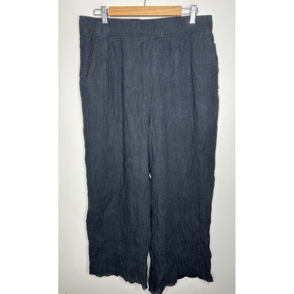 Tahari 100% Line Cropped Wide Leg Pants Pull On Elastic Waist Black Pockets XL - Picture 1 of 8